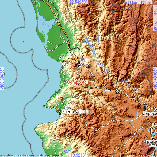 Topographic map of Compostela