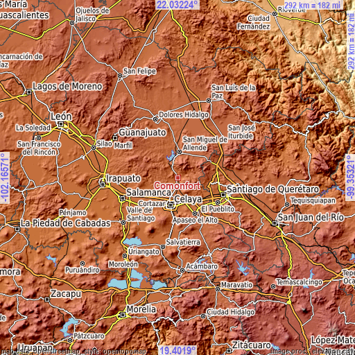 Topographic map of Comonfort