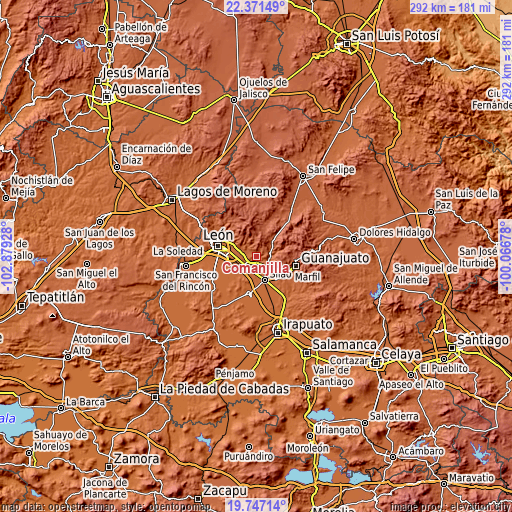 Topographic map of Comanjilla