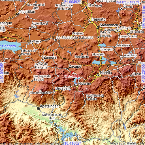 Topographic map of Comanjá