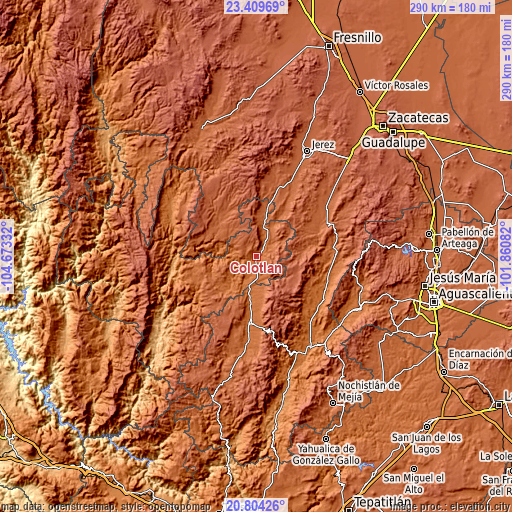 Topographic map of Colotlán