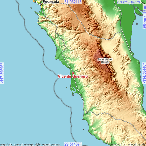 Topographic map of Vicente Guerrero