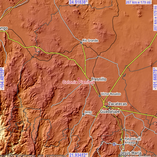 Topographic map of Colonia Plenitud
