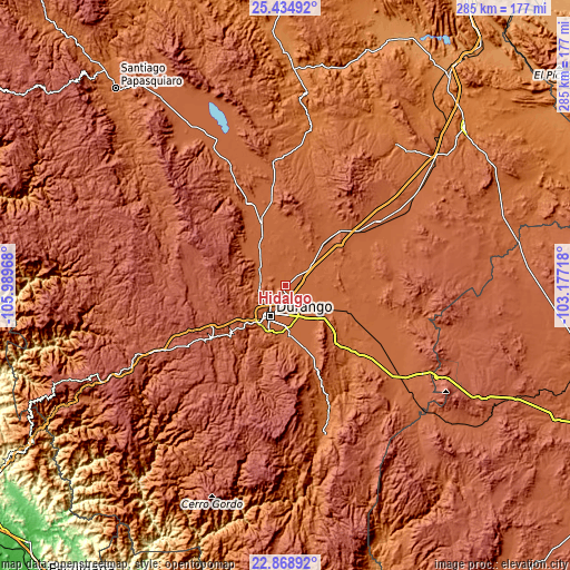 Topographic map of Hidalgo