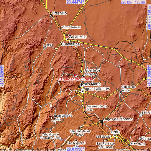 Topographic map of San José de Gracia