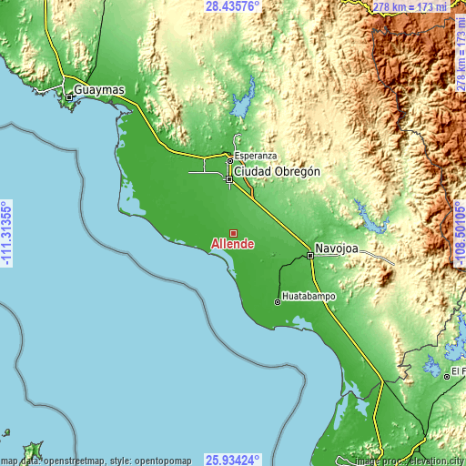 Topographic map of Allende