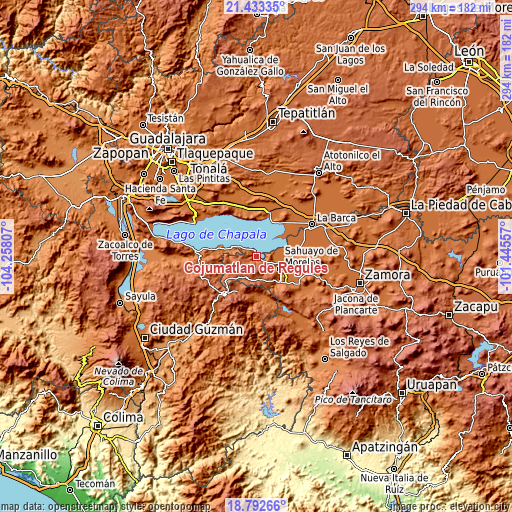 Topographic map of Cojumatlán de Régules