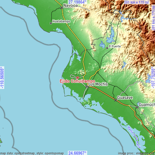 Topographic map of Ejido Cohuibampo