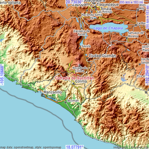 Topographic map of Cofradía de Suchitlán