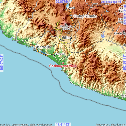 Topographic map of Coahuayana Viejo