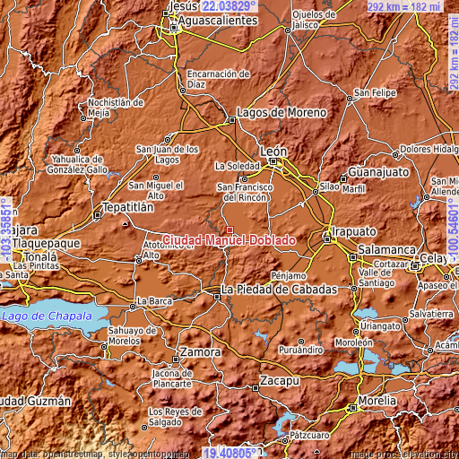 Topographic map of Ciudad Manuel Doblado