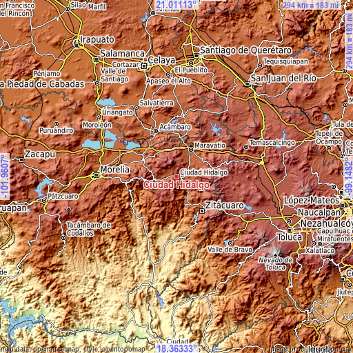 Topographic map of Ciudad Hidalgo