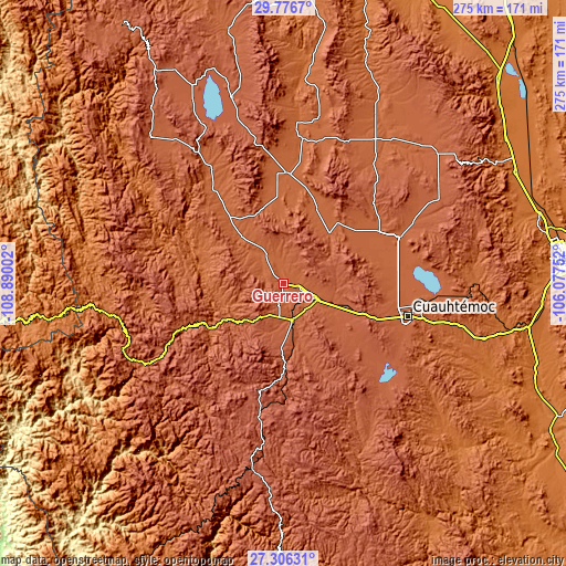Topographic map of Guerrero