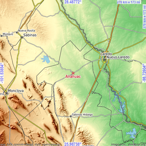 Topographic map of Anáhuac