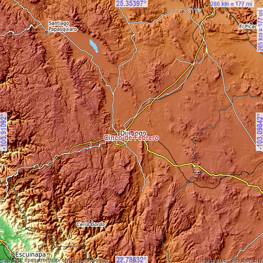 Topographic map of Cinco de Febrero