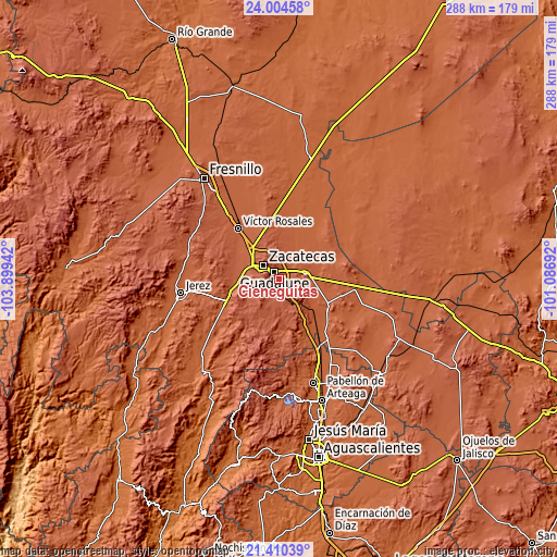 Topographic map of Cieneguitas