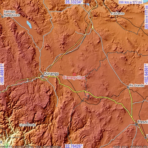 Topographic map of Cieneguillas