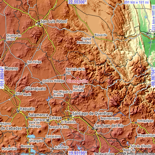 Topographic map of Cieneguilla