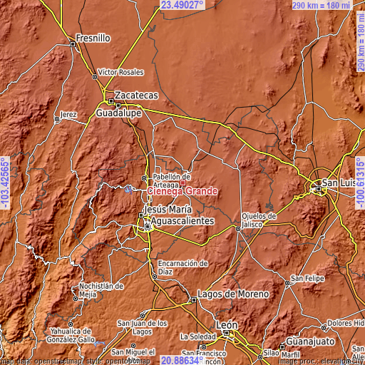 Topographic map of Ciénega Grande