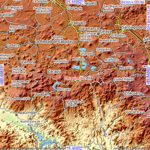 Topographic map of Chiquimitío