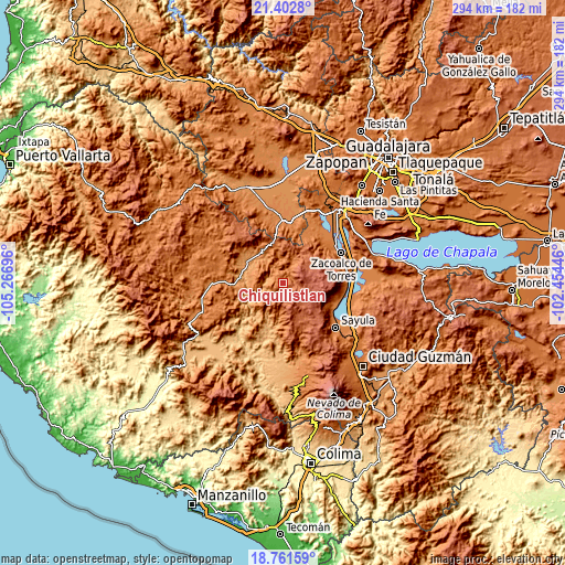 Topographic map of Chiquilistlán