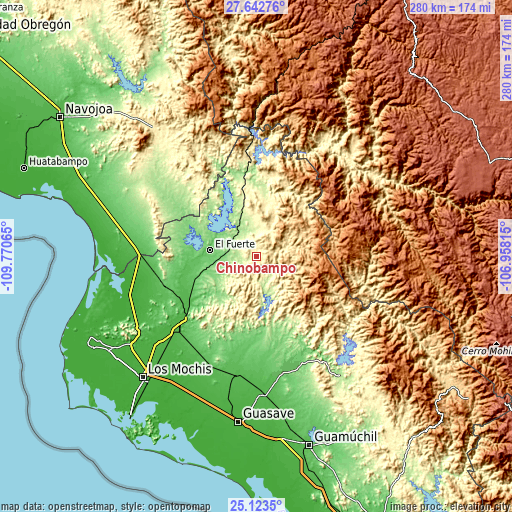 Topographic map of Chinobampo