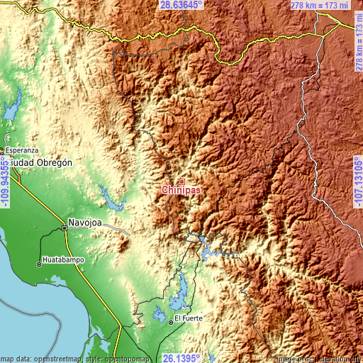 Topographic map of Chínipas