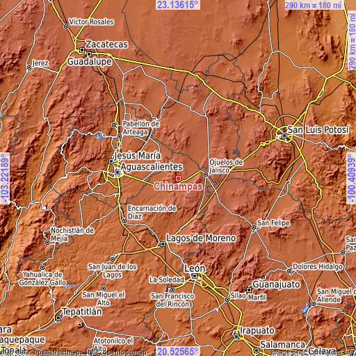 Topographic map of Chinampas