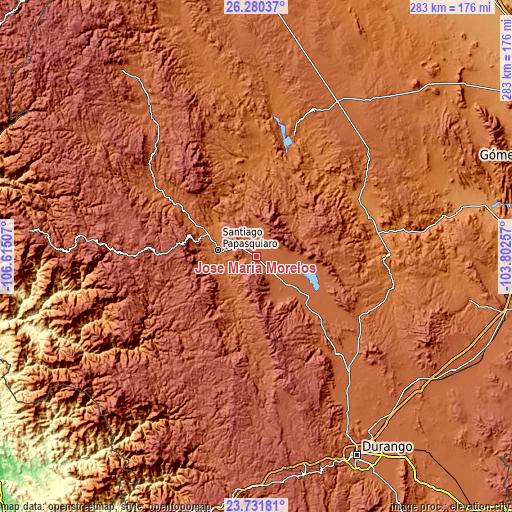 Topographic map of José María Morelos