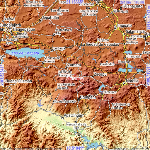 Topographic map of Chilchota