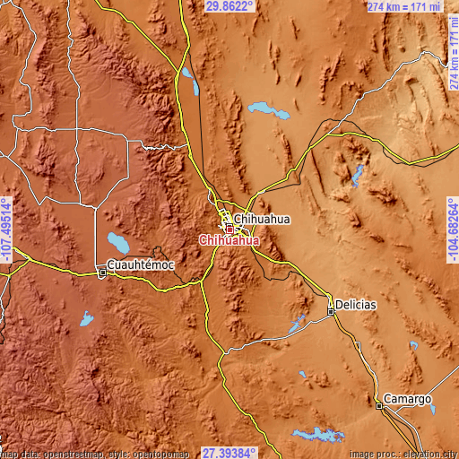 Topographic map of Chihuahua