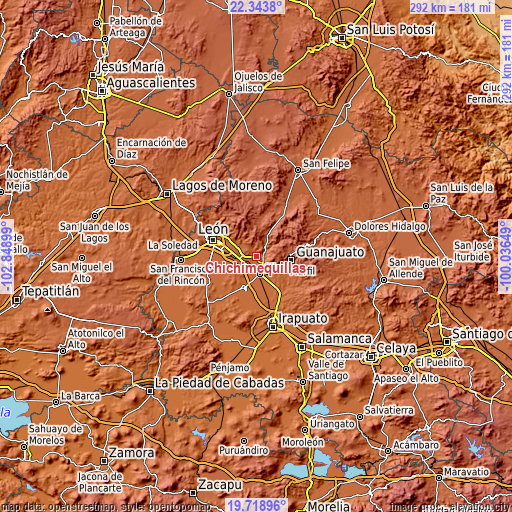 Topographic map of Chichimequillas