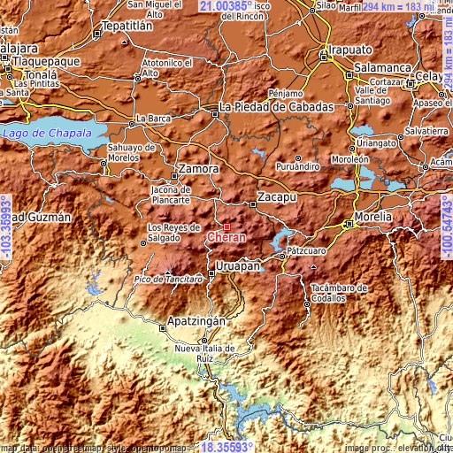 Topographic map of Cherán