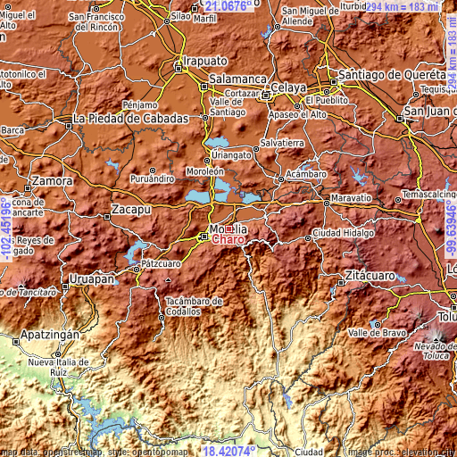 Topographic map of Charo