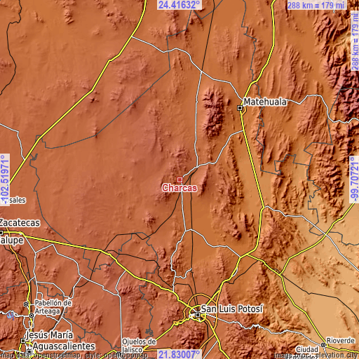 Topographic map of Charcas