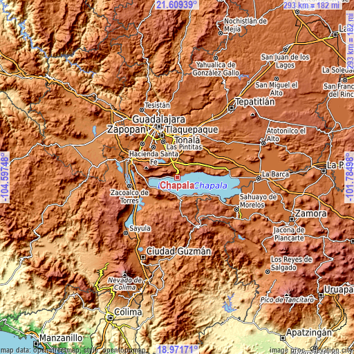 Topographic map of Chapala