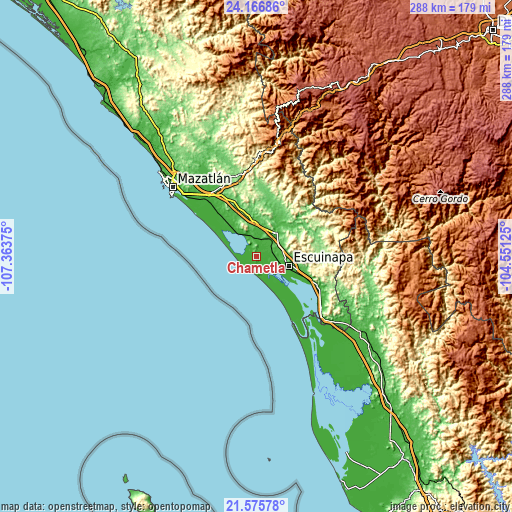 Topographic map of Chametla