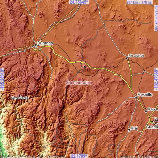 Topographic map of Chalchihuites