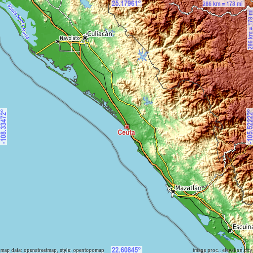 Topographic map of Ceuta