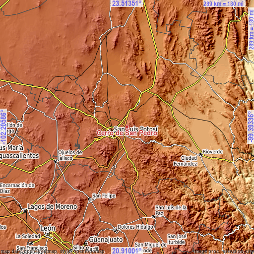 Topographic map of Cerro de San Pedro