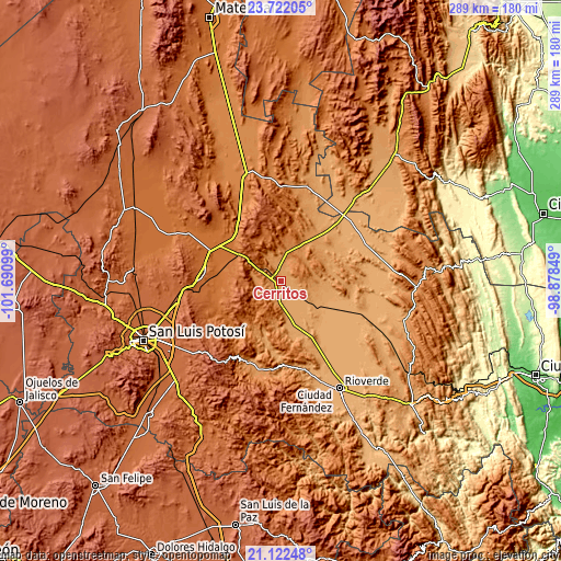 Topographic map of Cerritos