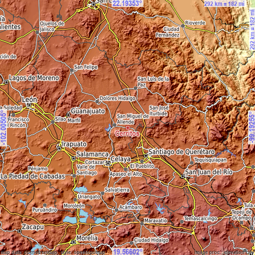 Topographic map of Cerritos