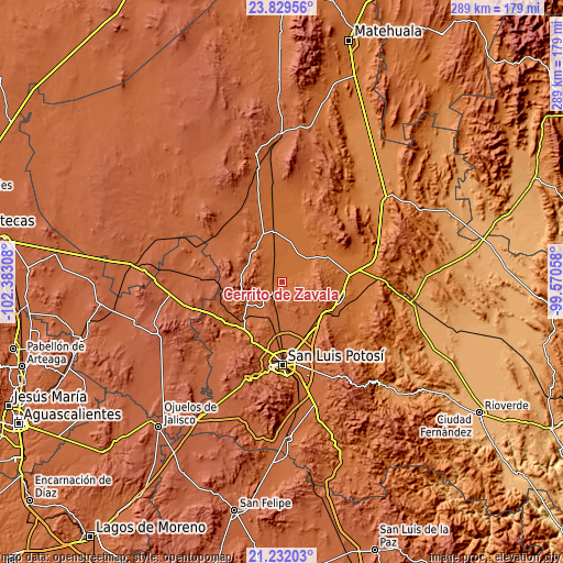 Topographic map of Cerrito de Zavala