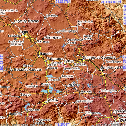 Topographic map of Celaya