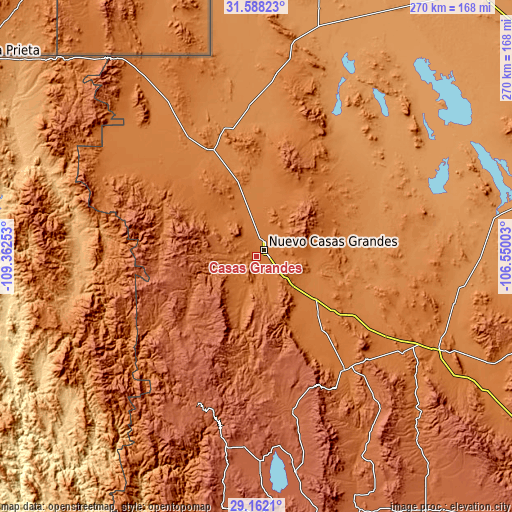 Topographic map of Casas Grandes