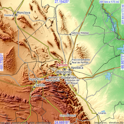 Topographic map of Carmen