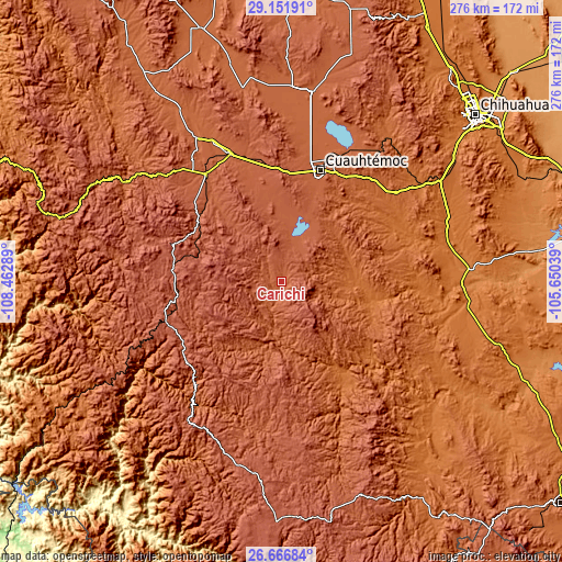 Topographic map of Carichí