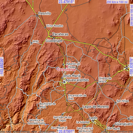 Topographic map of Carboneras