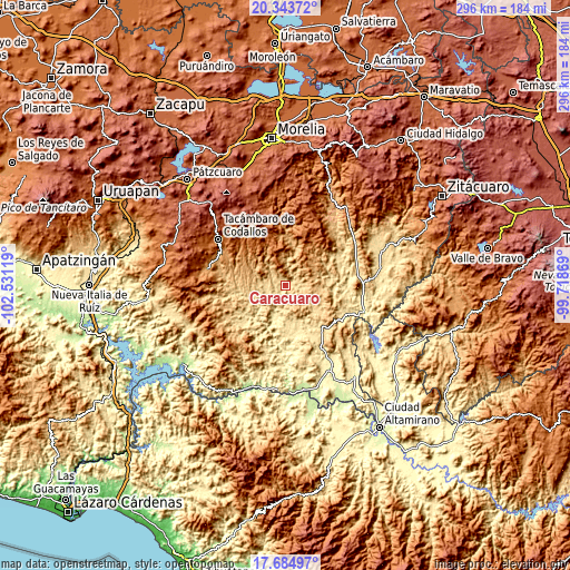 Topographic map of Carácuaro