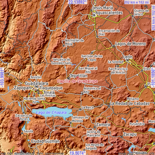 Topographic map of Capilla de Guadalupe